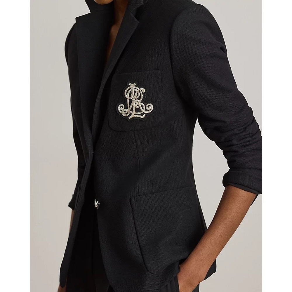 Lauren Ralph Lauren Women's Bullion Jacquard Blazer Navy Silver Button Size M - Picture 4 of 13